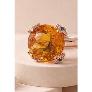 20 Carat Vermeil Citrine & Garnet Cocktail Ring Sterling Size 7.75